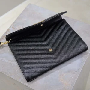 Saint Laurent YSL Women Cassandre Matelassé Flap Pouch In Grain De Poudre Leather Black
