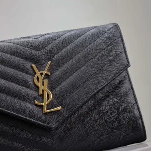 Saint Laurent YSL Women Cassandre Matelassé Flap Pouch In Grain De Poudre Leather Black