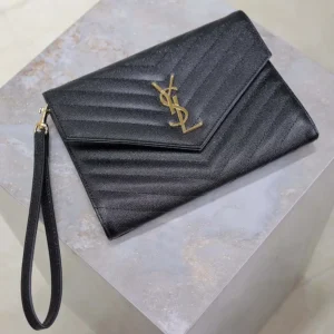 Saint Laurent YSL Women Cassandre Matelassé Flap Pouch In Grain De Poudre Leather Black