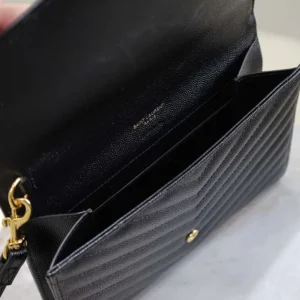 Saint Laurent YSL Women Cassandre Matelassé Flap Pouch In Grain De Poudre Leather Black