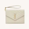 Saint Laurent YSL Women Cassandre Matelassé Flap Pouch In Grain De Poudre Leather White