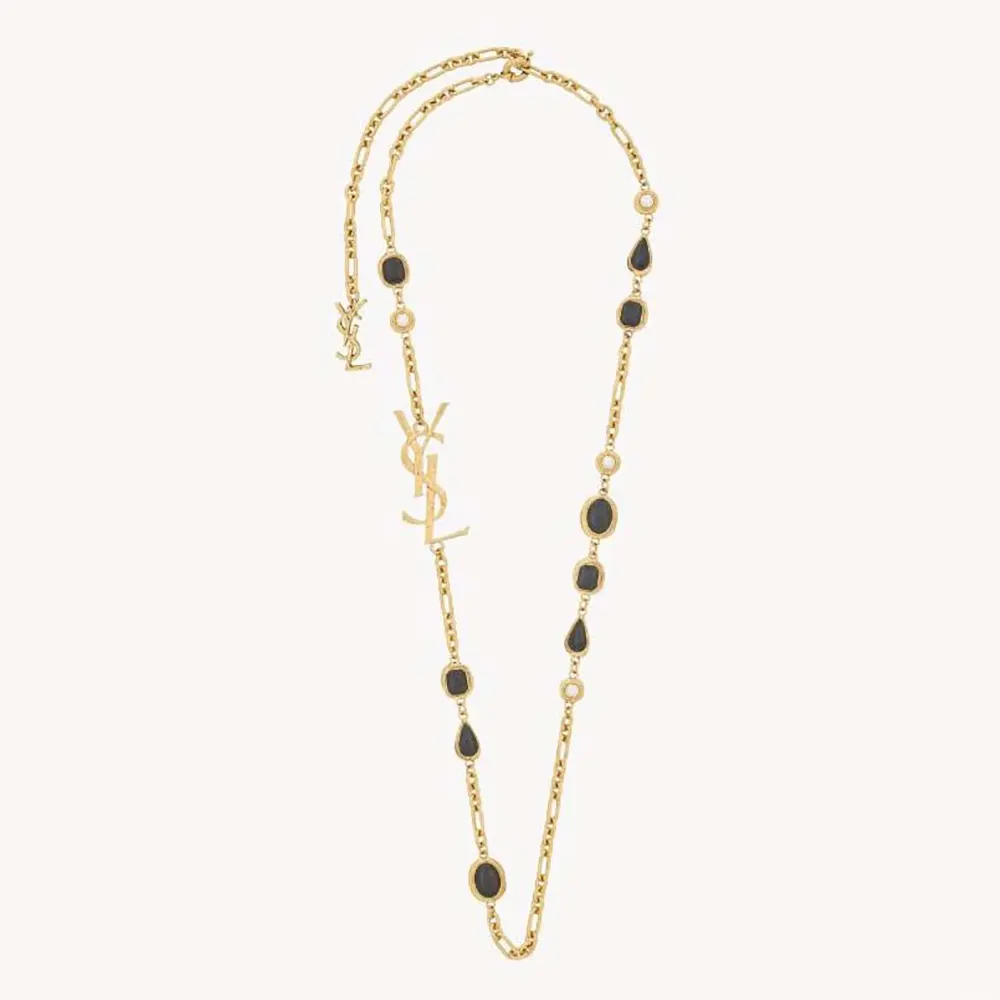 Saint Laurent YSL Women Cassandre Necklace in Enamel Resin and Metal 1 Saint Laurent YSL Women Cassandre Necklace in Enamel Resin And Metal