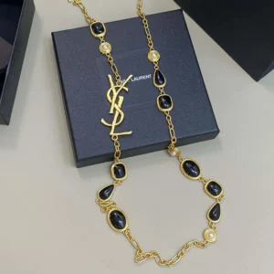 Saint Laurent YSL Women Cassandre Necklace in Enamel Resin And Metal