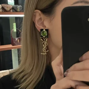 Saint Laurent YSL Women Cassandre Pendant Earrings in Glass and Enamel