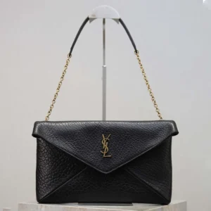Saint Laurent YSL Women Cassandre Pouch On Chain In Lambskin Black 29cm