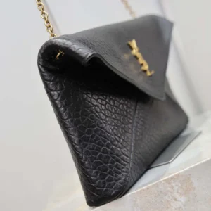 Saint Laurent YSL Women Cassandre Pouch On Chain In Lambskin Black 29cm