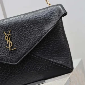 Saint Laurent YSL Women Cassandre Pouch On Chain In Lambskin Black 29cm