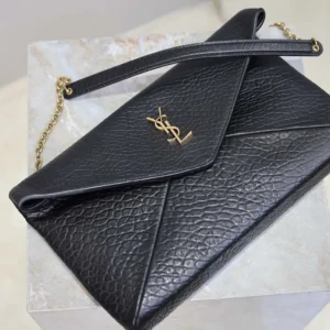 Saint Laurent YSL Women Cassandre Pouch On Chain In Lambskin Black 29cm