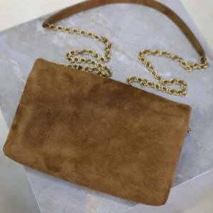 Saint Laurent YSL Women Cassandre Small Chain Pouch In Suede