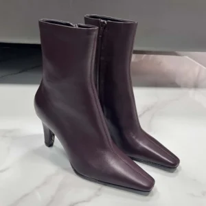 Saint Laurent YSL Women Jill Booties In Smooth Leather Bordeaux