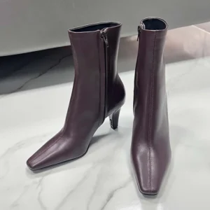 Saint Laurent YSL Women Jill Booties In Smooth Leather Bordeaux