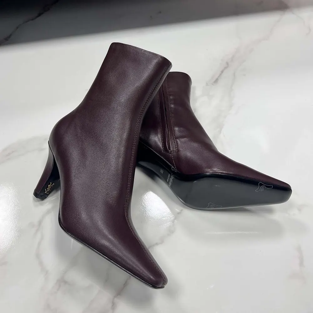 Saint Laurent YSL Women Jill Booties In Smooth Leather Bordeaux