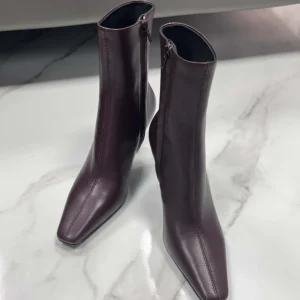 Saint Laurent YSL Women Jill Booties In Smooth Leather Bordeaux