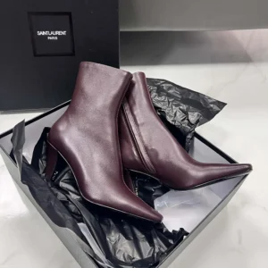 Saint Laurent YSL Women Jill Booties In Smooth Leather Bordeaux