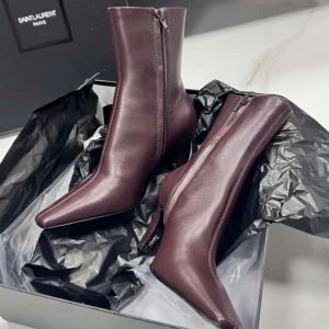 Saint Laurent YSL Women Jill Booties In Smooth Leather Bordeaux