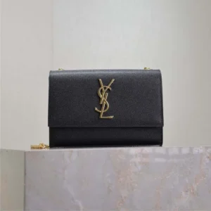 Saint Laurent YSL Women Kate Medium In Grain De Poudre Embossed Leather Black