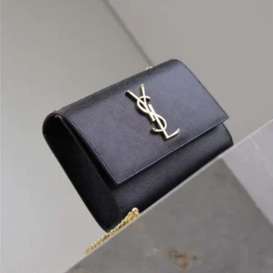 Saint Laurent YSL Women Kate Medium In Grain De Poudre Embossed Leather Black