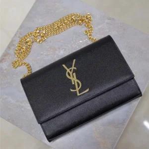 Saint Laurent YSL Women Kate Medium In Grain De Poudre Embossed Leather Black