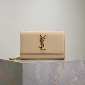 Saint Laurent YSL Women Kate Medium In Grain De Poudre Embossed Leather-Dark Beige