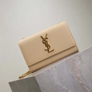 Saint Laurent YSL Women Kate Medium In Grain De Poudre Embossed Leather-Dark Beige