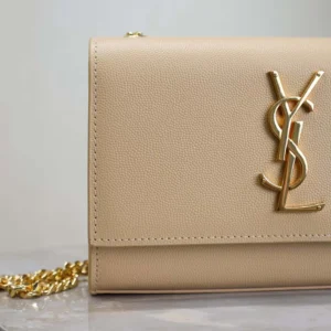 Saint Laurent YSL Women Kate Medium In Grain De Poudre Embossed Leather-Dark Beige