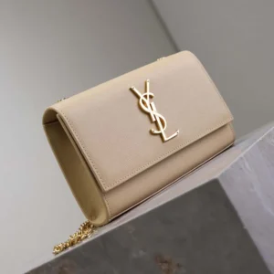 Saint Laurent YSL Women Kate Medium In Grain De Poudre Embossed Leather-Dark Beige