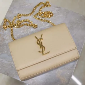 Saint Laurent YSL Women Kate Medium In Grain De Poudre Embossed Leather-Dark Beige