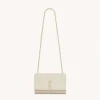 Saint Laurent YSL Women Kate Medium In Grain De Poudre Embossed Leather White