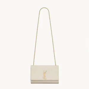 Saint Laurent YSL Women Kate Medium In Grain De Poudre Embossed Leather White