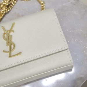 Saint Laurent YSL Women Kate Medium In Grain De Poudre Embossed Leather White