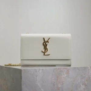 Saint Laurent YSL Women Kate Medium In Grain De Poudre Embossed Leather White