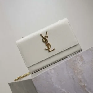 Saint Laurent YSL Women Kate Medium In Grain De Poudre Embossed Leather White