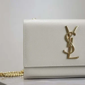 Saint Laurent YSL Women Kate Medium In Grain De Poudre Embossed Leather White