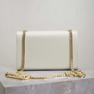 Saint Laurent YSL Women Kate Medium In Grain De Poudre Embossed Leather White