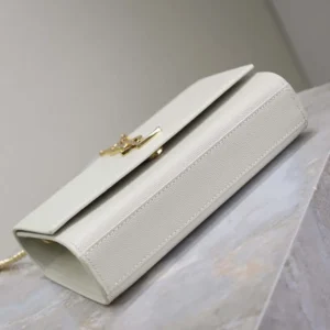 Saint Laurent YSL Women Kate Medium In Grain De Poudre Embossed Leather White