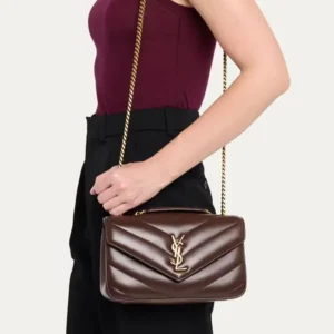 Saint Laurent YSL Women Loulou Small in Matelasse Lambskin Deep Hickory