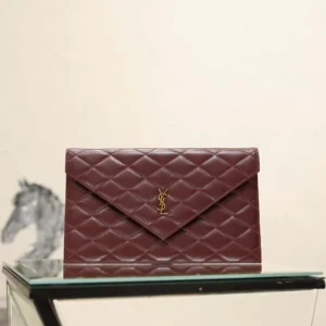 Saint Laurent YSL Women Paris Pouch In Lambskin Rouge Cabernet