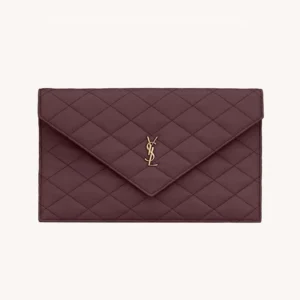 Saint Laurent YSL Women Paris Pouch In Lambskin Rouge Cabernet