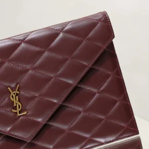Saint Laurent YSL Women Paris Pouch In Lambskin Rouge Cabernet