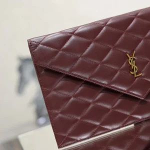 Saint Laurent YSL Women Paris Pouch In Lambskin Rouge Cabernet