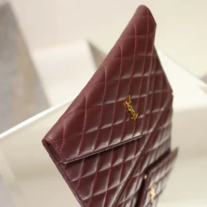 Saint Laurent YSL Women Paris Pouch In Lambskin Rouge Cabernet
