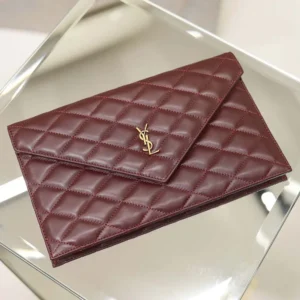 Saint Laurent YSL Women Paris Pouch In Lambskin Rouge Cabernet