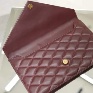 Saint Laurent YSL Women Paris Pouch In Lambskin Rouge Cabernet
