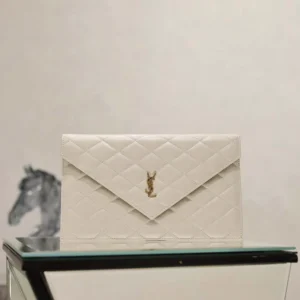 Saint Laurent YSL Women Paris Pouch In Lambskin White
