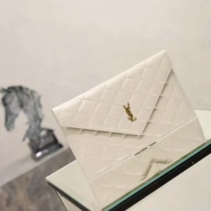 Saint Laurent YSL Women Paris Pouch In Lambskin White