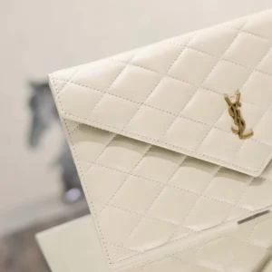 Saint Laurent YSL Women Paris Pouch In Lambskin White