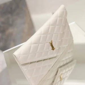 Saint Laurent YSL Women Paris Pouch In Lambskin White