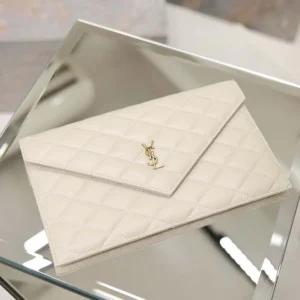 Saint Laurent YSL Women Paris Pouch In Lambskin White