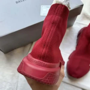 Balenciaga Women Speed Trainers Stretch Knit Trainers Red Textured Sole