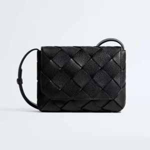 Bottega Veneta Unisex Diago in Grained Intreccio Leather-Black